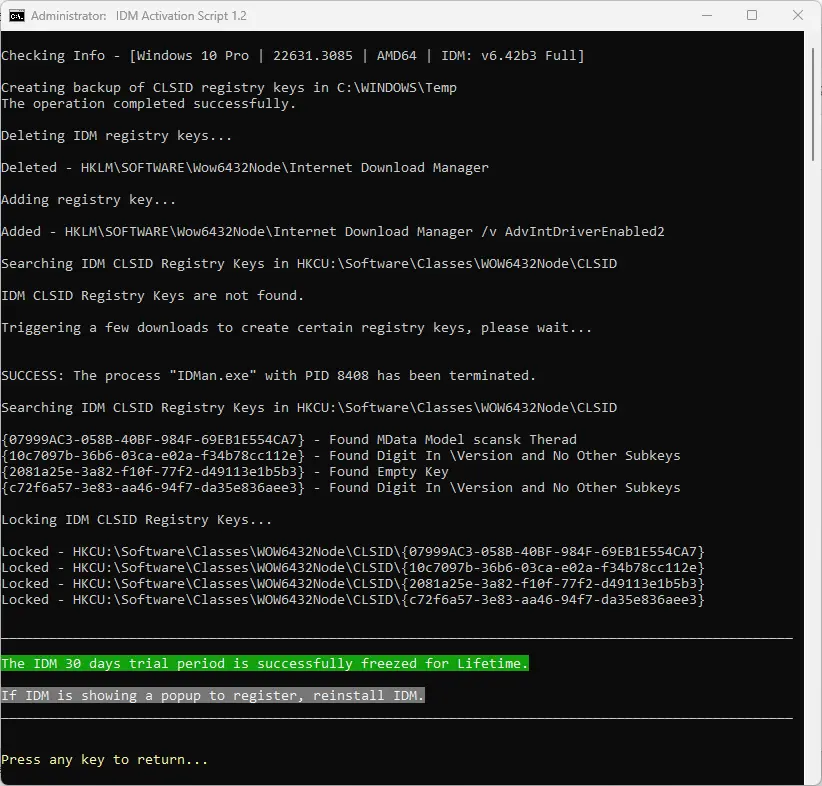 IDM Activation Script 试用期冻结