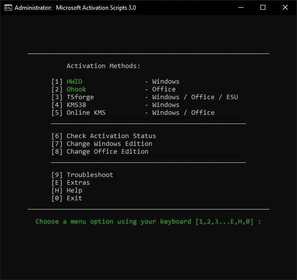 Microsoft Activation Scripts 界面
