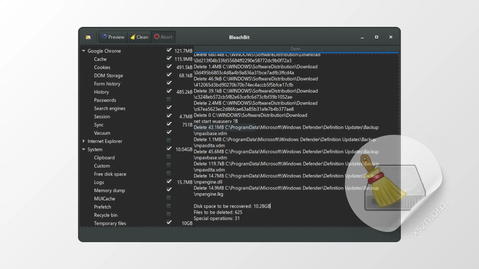 “BleachBit”屏幕截图
